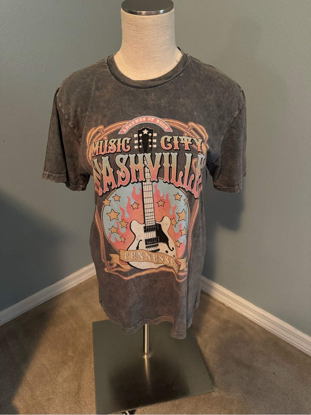 Lotus Fashion Los Angeles Nashville Music City Graphic Tee - Charcoal